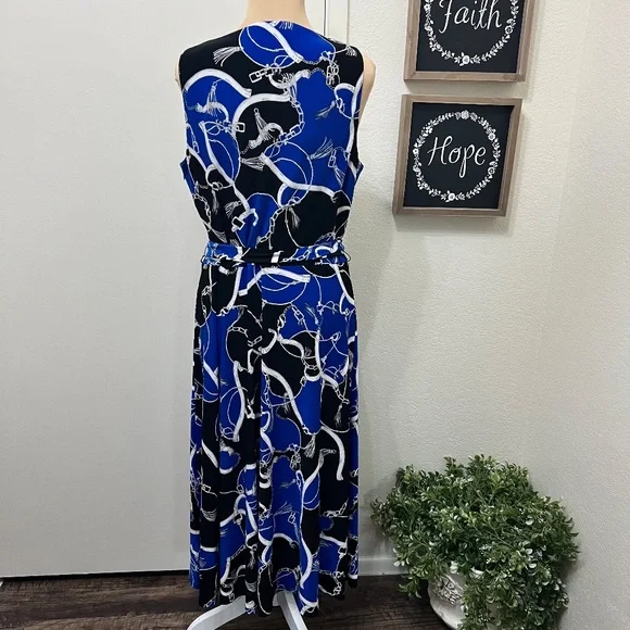 Ralph Lauren Equestrian Status Print Wrap Look Maxi Dress Stretch Knit Blue 14 - Picture 6 of 10
